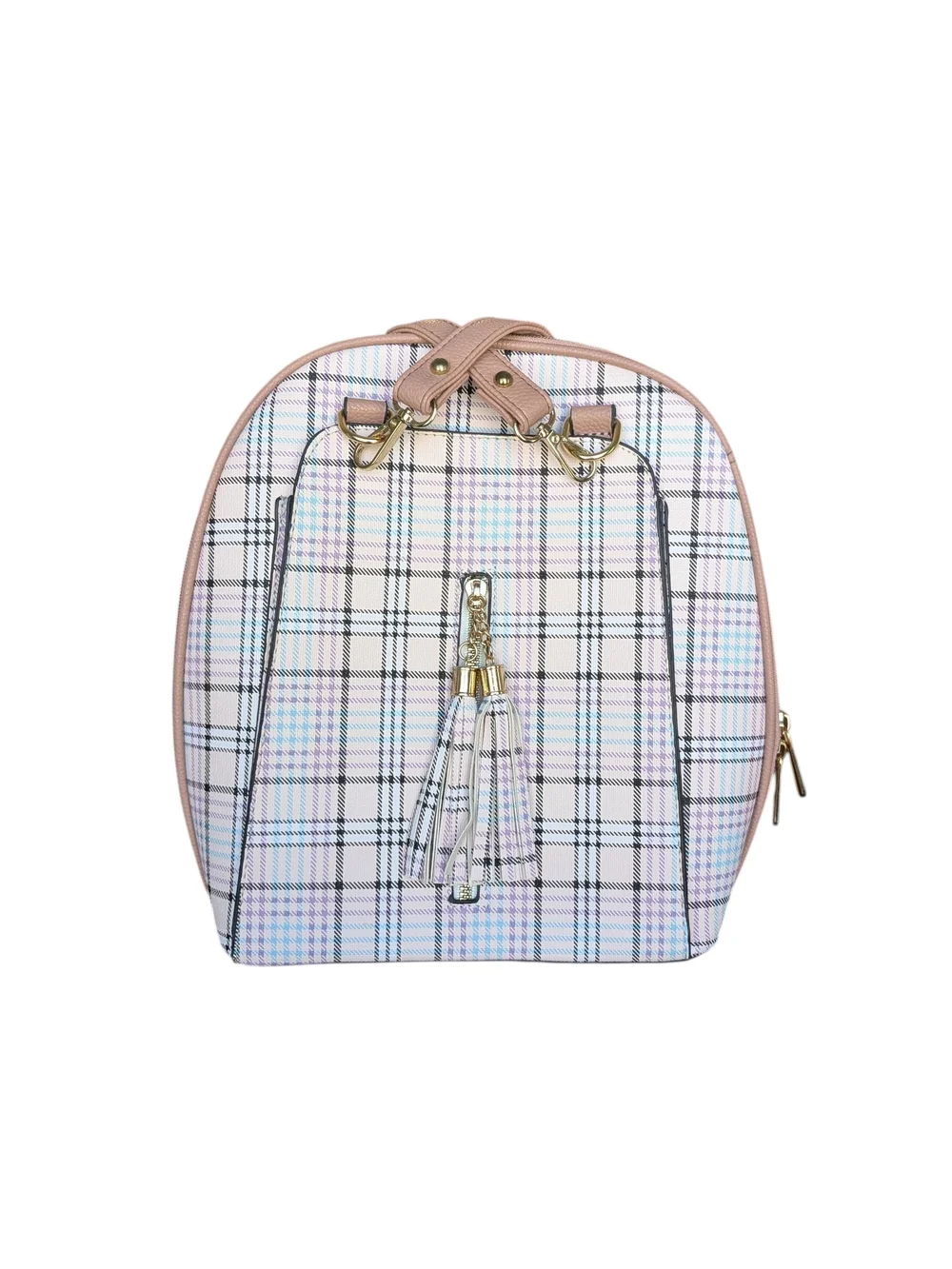 Plaid Pastel Backpack Purse - Pink